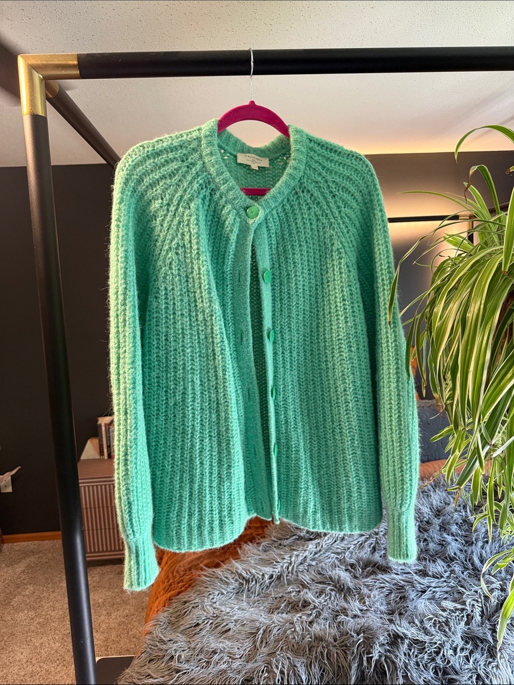 Sezane Mint Green EMILE Button-Up Knit Cardigan